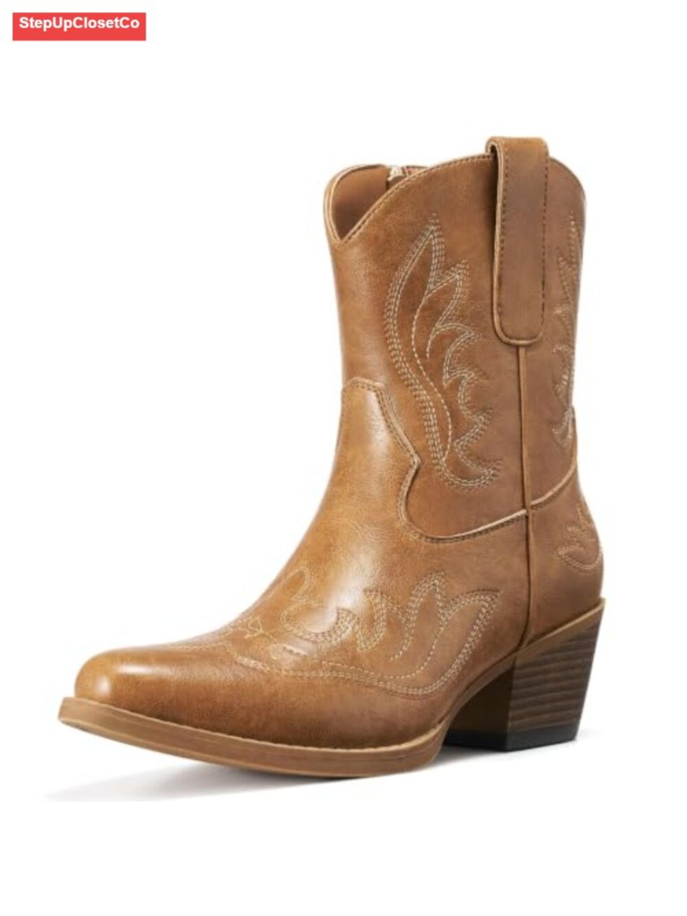 Women's Embroidered Ankle Cowboy Boots Snip Toe Western Zip Booties